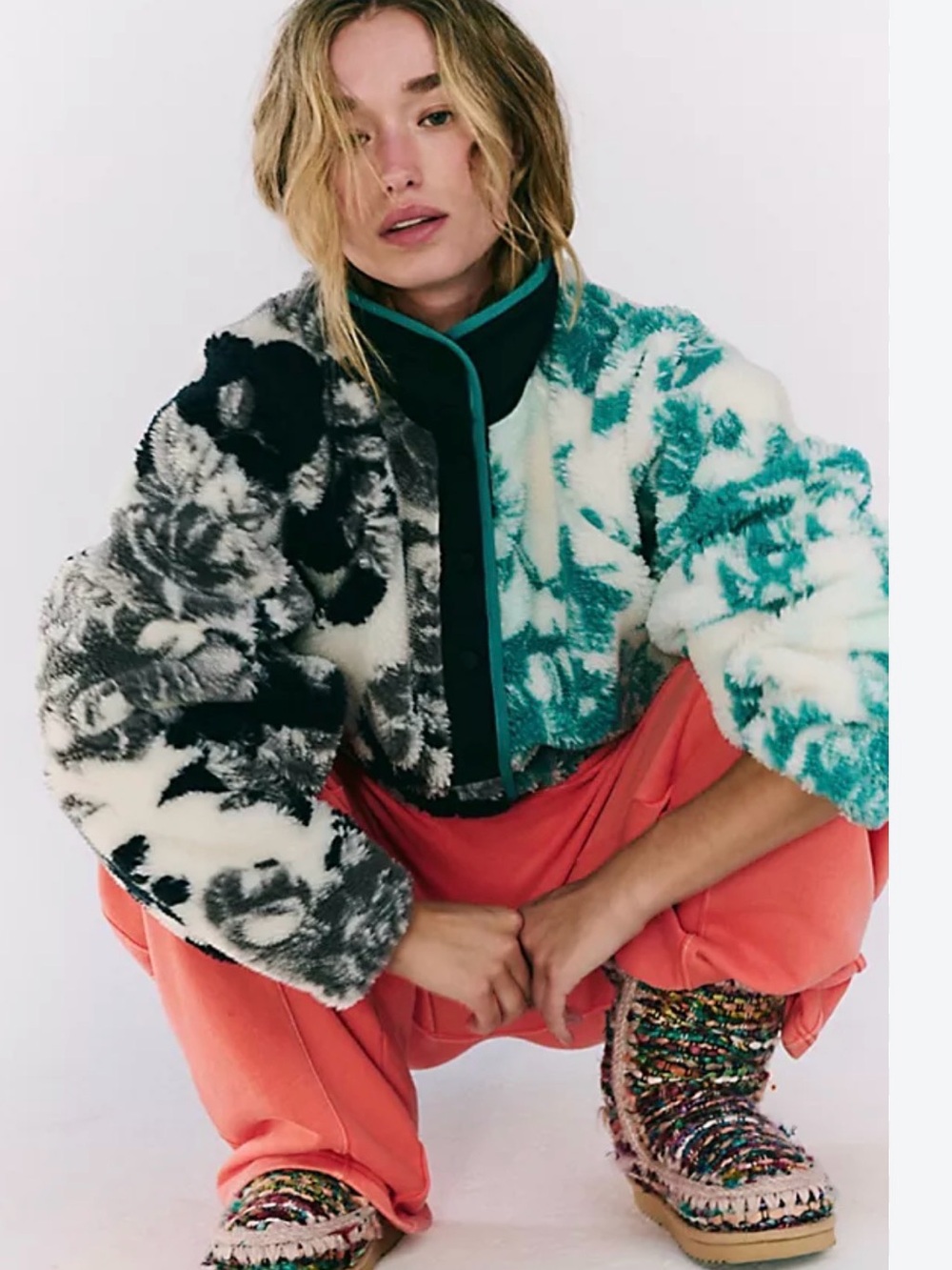 Free People Hit The Slopes Jacket - Teal & Black/White NWOT